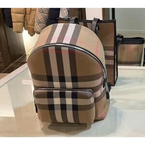 NWT Burberry Taupe Brown IP Check Jeff Men’s Canvas Backpack - $1350 Retail
